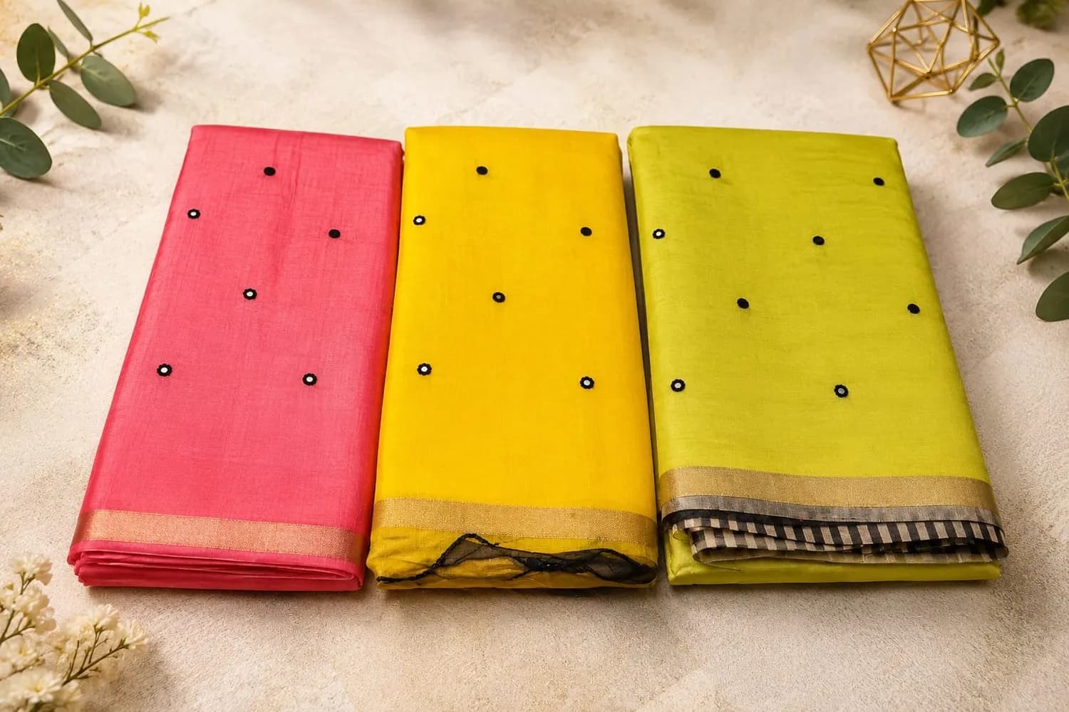 Linen Cotton Mirror chendari(Pink)