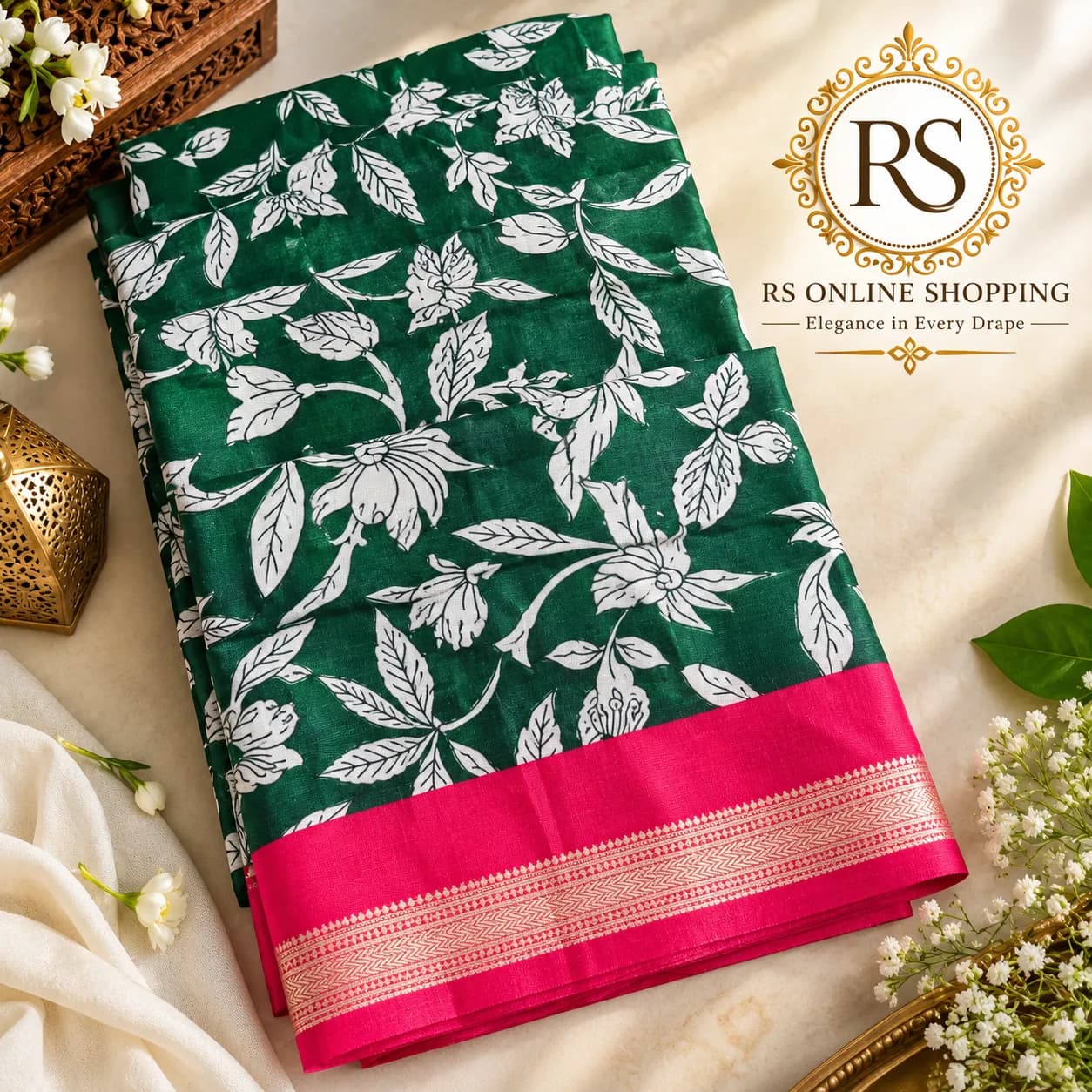 Mangalagiri Cotton Saree(Bottle Green)