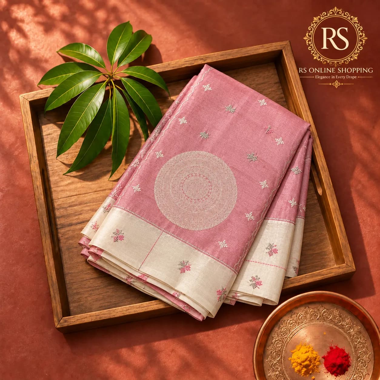 Tussar Silk 3D EmbroiderySilver Zari(Baby pink colour)