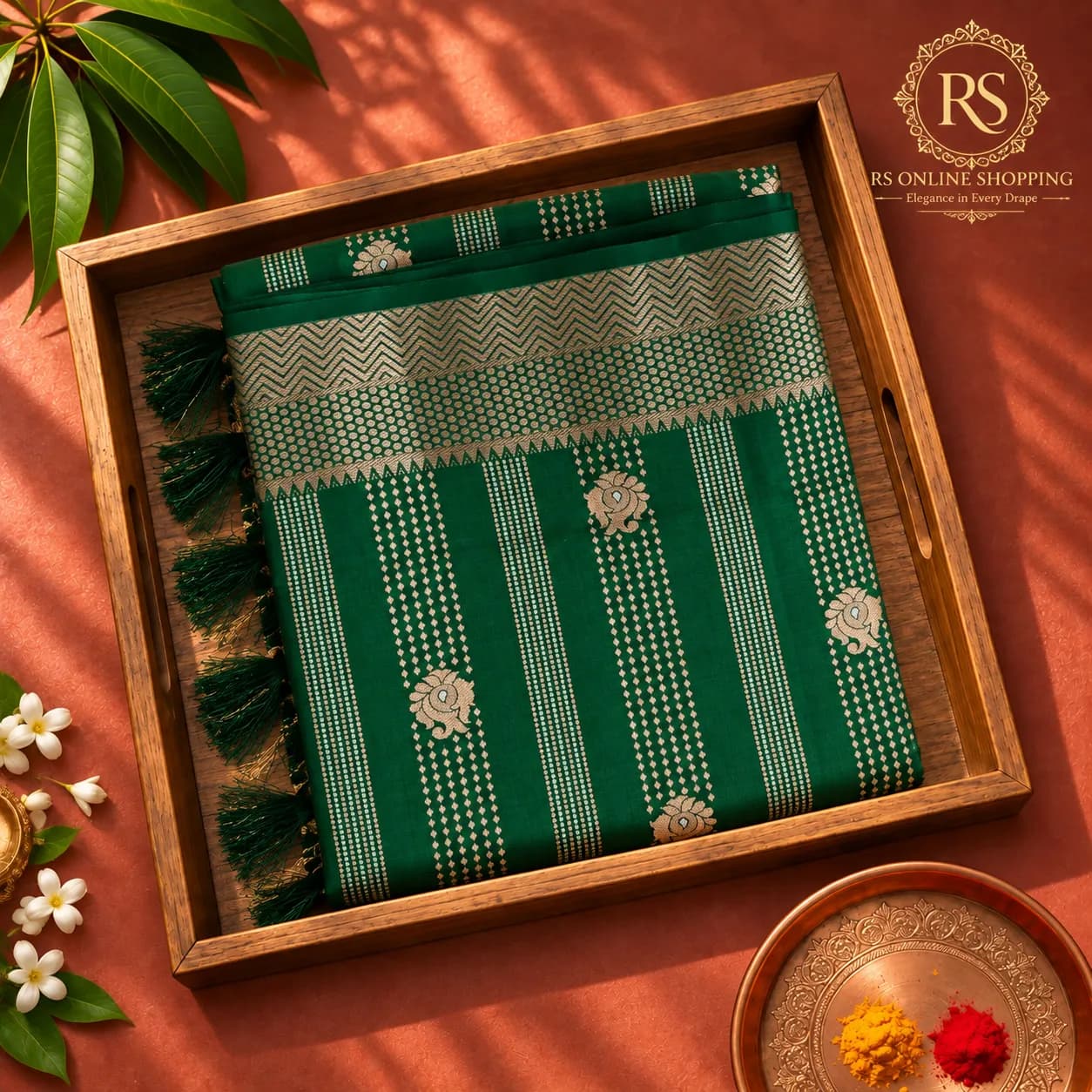 Tussar Silk Vira Oosi Full Zari(Bottle Green)