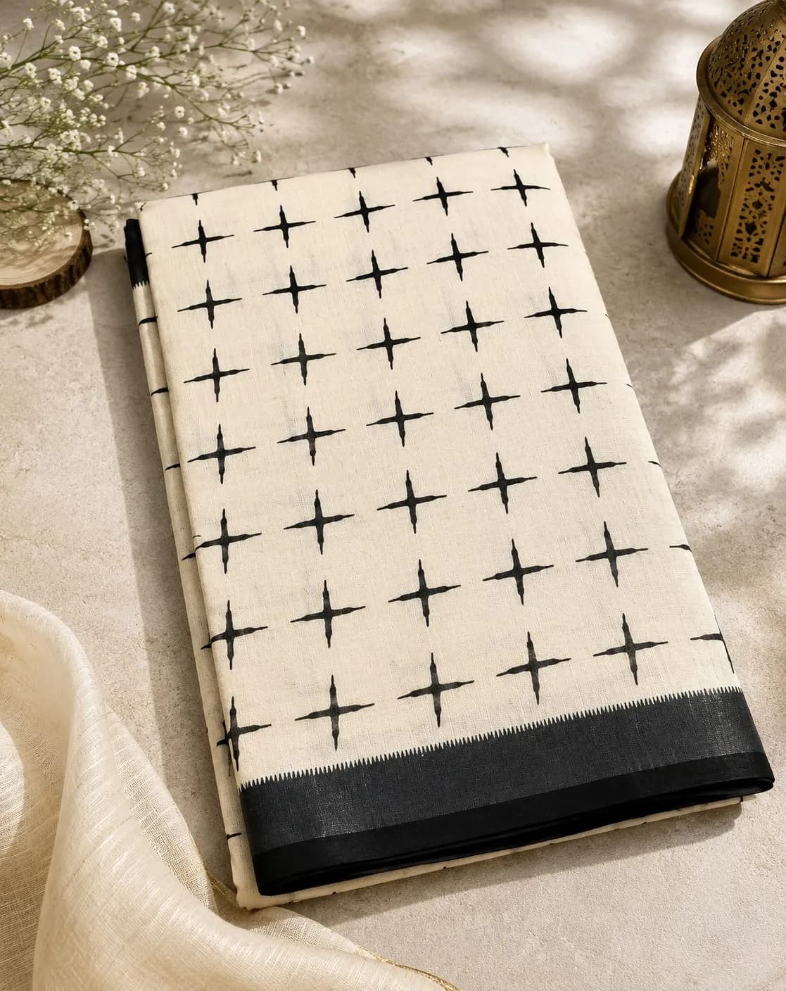 Applecart mixed cotton sarees(White and Black)