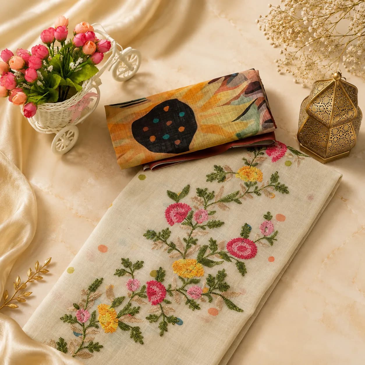 Salwar Tusser Silk 3pc Set(Sandal)