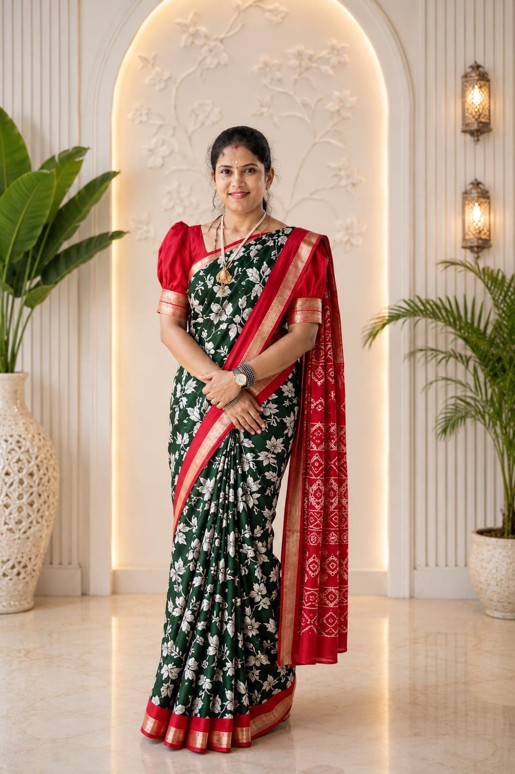 Mangalagiri Cotton Saree(Bottle Green)