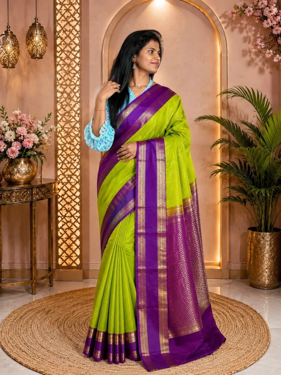 Kanchi Soft Silk Vira Oosi Zari(Light Green)