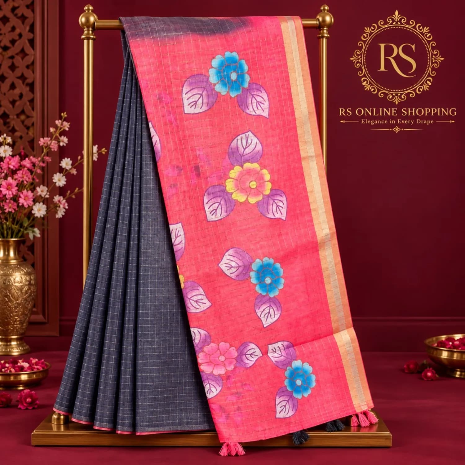 Linen Cotton Zari Weaving(Elephant Colour)