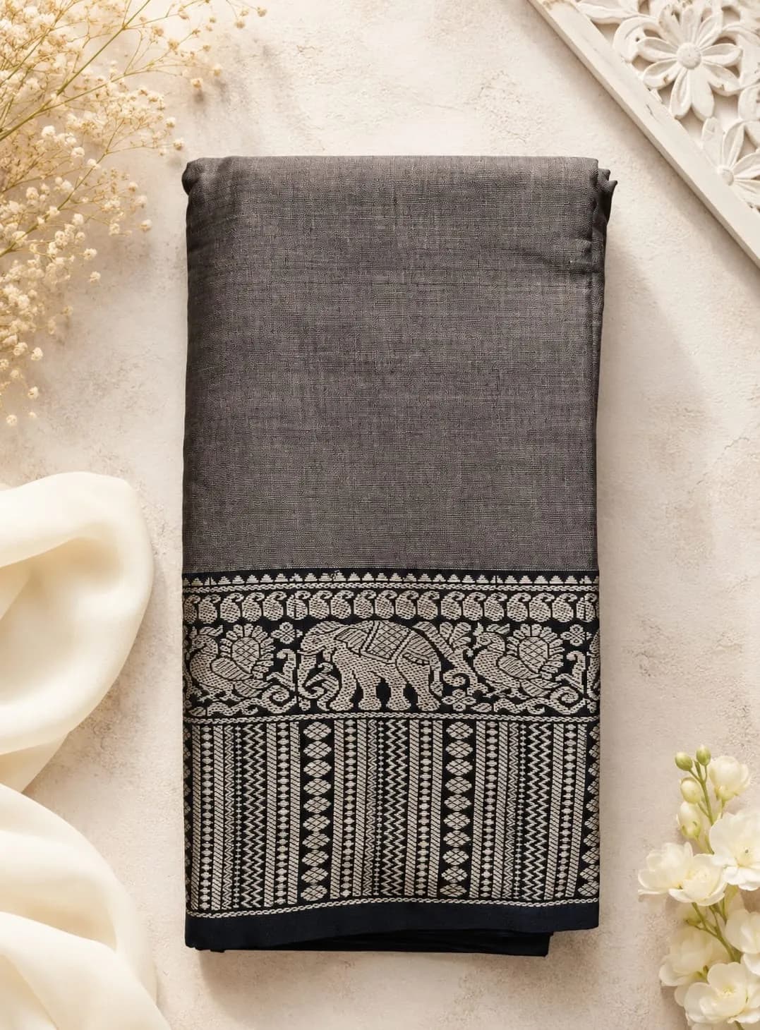 Narayanpet Cotton Saree(Ash Colour)