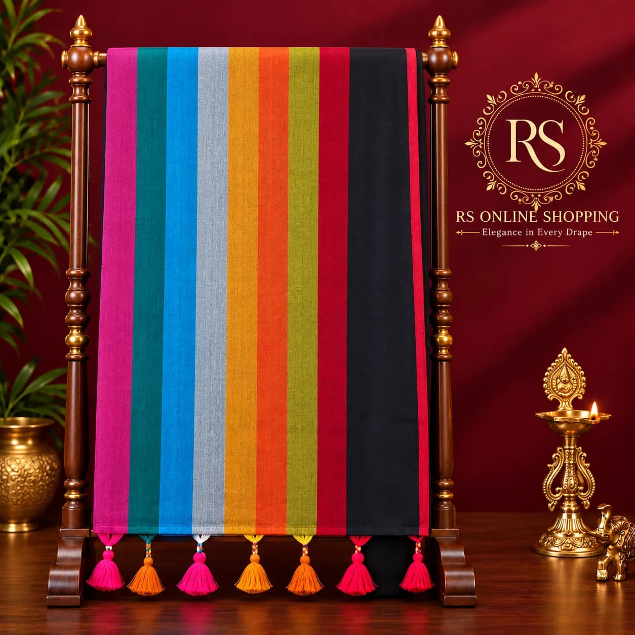 Khadi Cotton Rainbow Saree(Black)