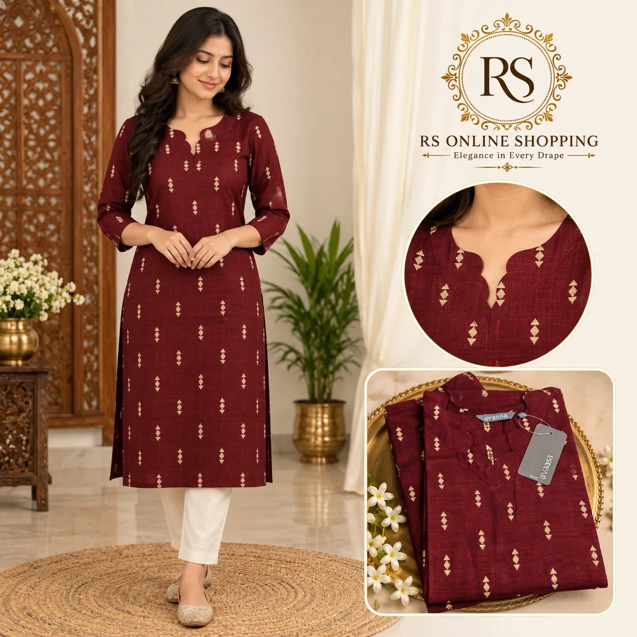 Silk Fabric Avaasa Brand Top Only(Maroon/S)