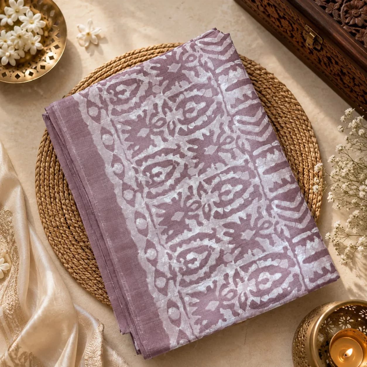 Applecart mixed cotton sarees(Light Pink)