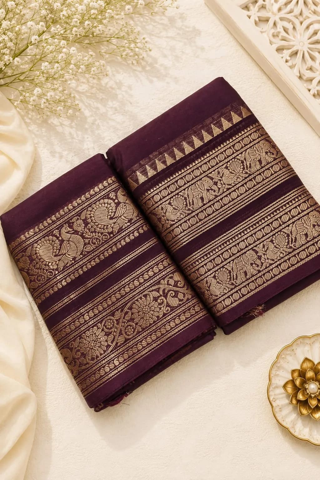 Kanchi Cotton Saree(Dark Brown)